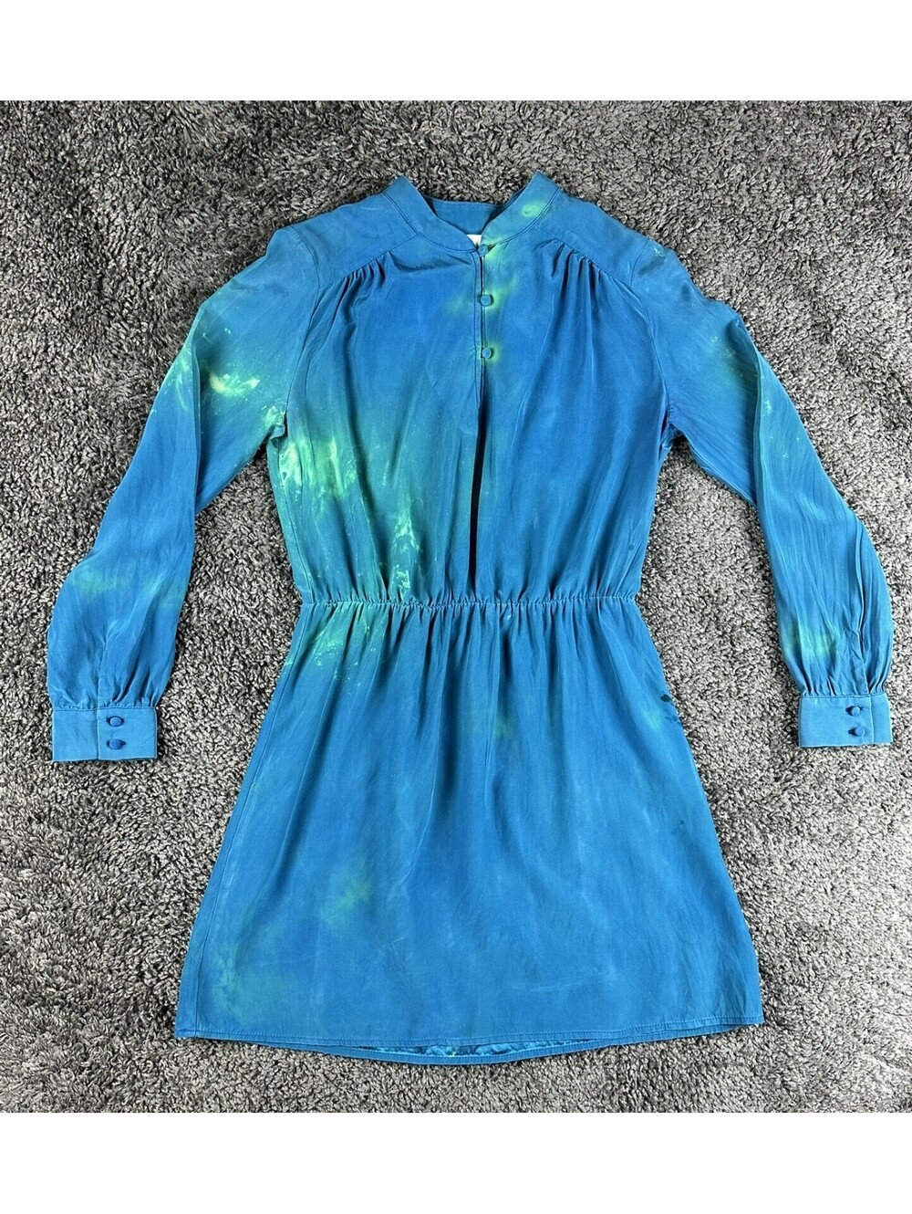 Amanda Uprichard Womens S Silk Dress 1of1 Custom Tie Dye Blue Boho Luxury Mini